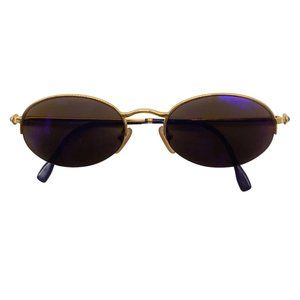 BOUCHERON BLUE VINTAGE 1990S RETRO ROUND LENS GOLD PLATED SUNGLASSES